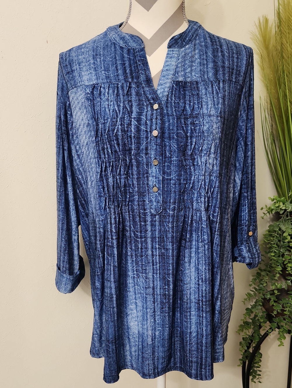 Westport Indigo Button-Front Smocked Tunic